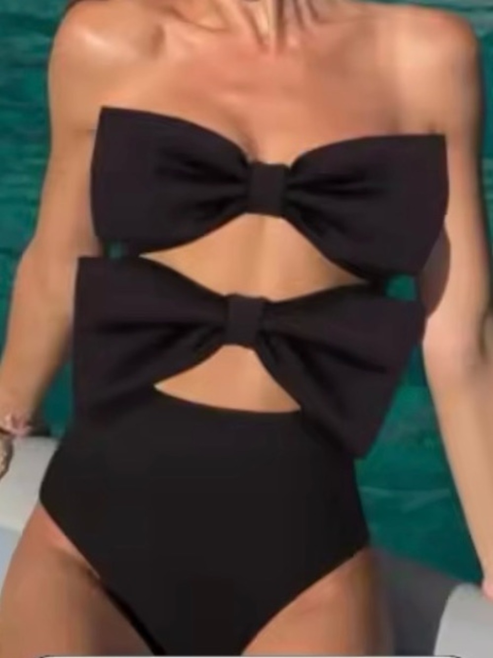 Black Bow Cutout One-Piece Swimsuit and skirt included